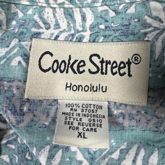 Cooke Street Honolulu Cotton Hawaiian Tropical Turquoise Button Down Shirt XL - Picture 14 of 14